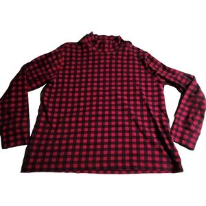 🤩Lands' End Women's Checkered Long-Sleeve Mock Turtle Neck Shirt Size MP  E6